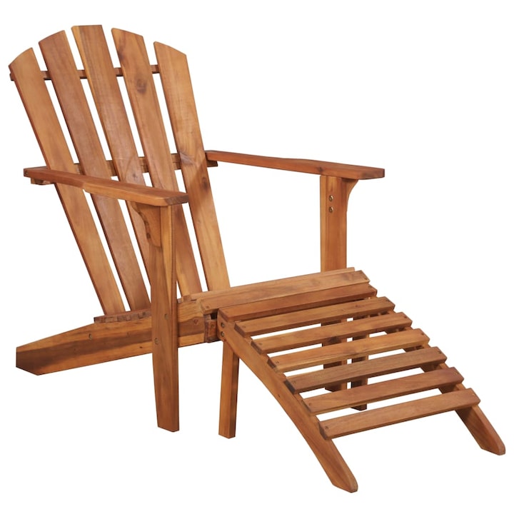 Scaun de gradina cu support pentru picioare, vidaXL, Salcam, Maro, 69.5 x 132.5 x 91 cm
