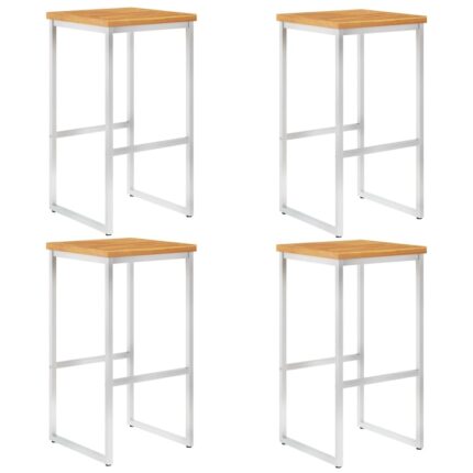 Set scaune de bar vidaXL, 4 buc., lemn masiv de acacia si otel inoxidabil, 40 x 40 x 75 cm, 20.8 kg, Maro