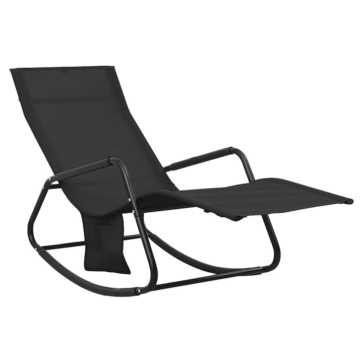 Sezlong de plaja vidaXL, negru, otel si textilena, 145 x 57 x 83 cm