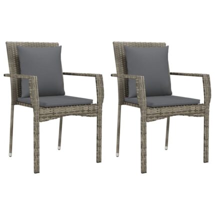 Set scaune de gradina cu perne vidaXL, 2 piese, gri, poliratan, 59 x 53.5 x 88 cm, 10.2 kg