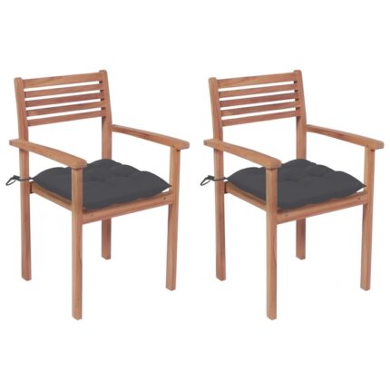 Set de 2 scaune de exterior, tip fotoliu, vidaXL, Lemn masiv de tec-Poliester, 56 x 51 x 90 cm, 7 cm, Gri antracit/Maro