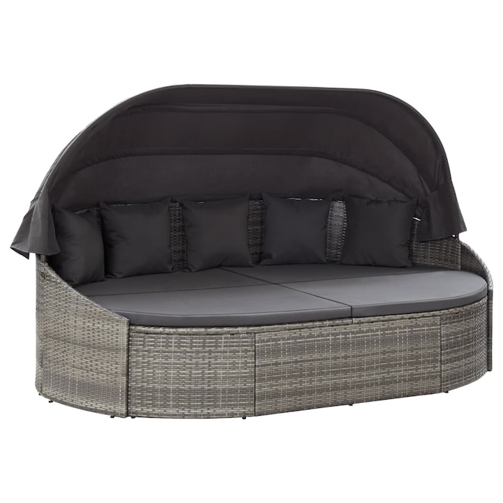 Sezlong de gradina, Zakito Europe, Ratan, 230x145x141 cm, Gri