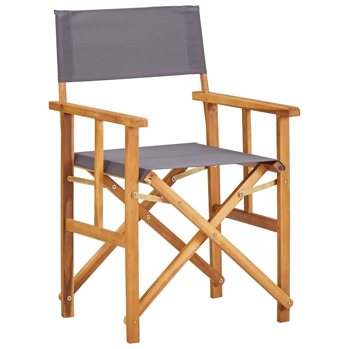 Scaun regizor Zakito Europe, lemn de acacia, pliabil, maro si gri inchis, 55x56x88cm