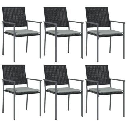 Set scaune de gradina cu perne vidaXL, 6 buc., negru, 54x62,5x89 cm, poliratan, 9.67 Kg