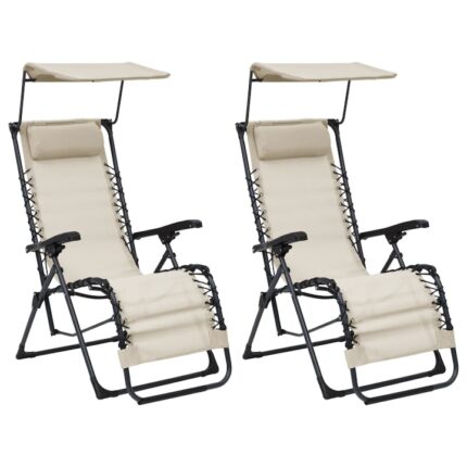 Set 2 Sezlong vidaXL, Tesatura, 61 x 88 x 107.5 cm, Crem