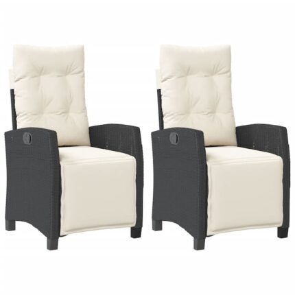 Set scaun de gradina rabatabil cu suport picioare vidaXL, 2 buc., poliratan, 21.6 Kg