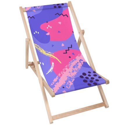 Scaun de terasa tip sezlong, Model Purple variation, Lemn de fag/Poliester, 120 x 58 cm, Multicolor