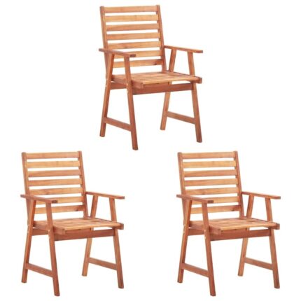 Set 3 scaune de exterior, vidaXL, Lemn masiv de acacia, 56 x 62 x 92 cm, Maro