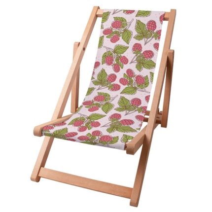 Scaun tip sezlong pentru copii, Model zmeura, 95x46.5cm, Lemn de fag/Poliester, Roz/Verde