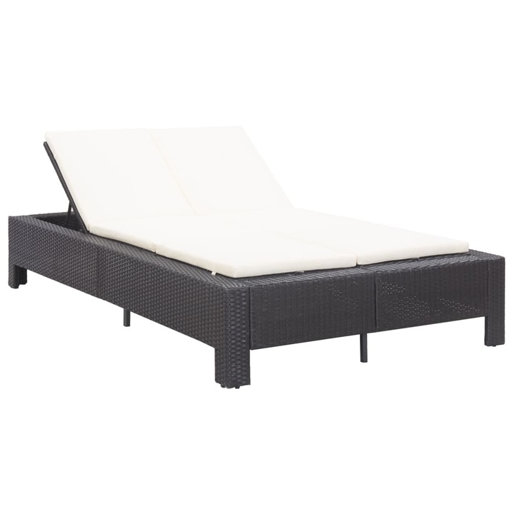 Sezlong doua persoane, cu saltea, vidaXL, Poliratan, 220 x 130 x 35 cm, Negru