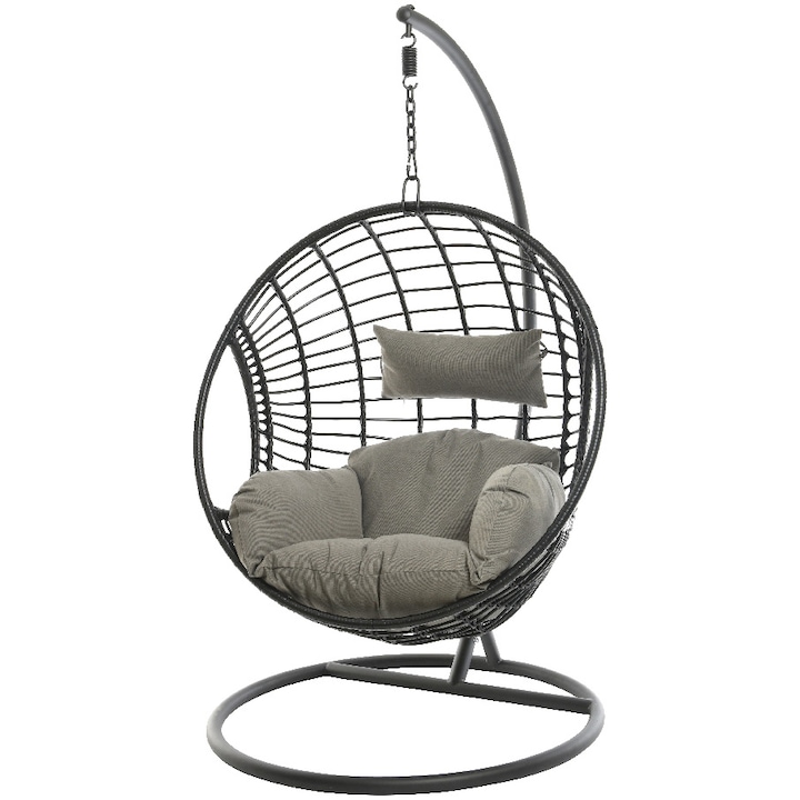 Balansoar gradina/terasa London Kaemingk, 129x105 cm, inaltime 196 cm, rattan sintetic, negru/gri