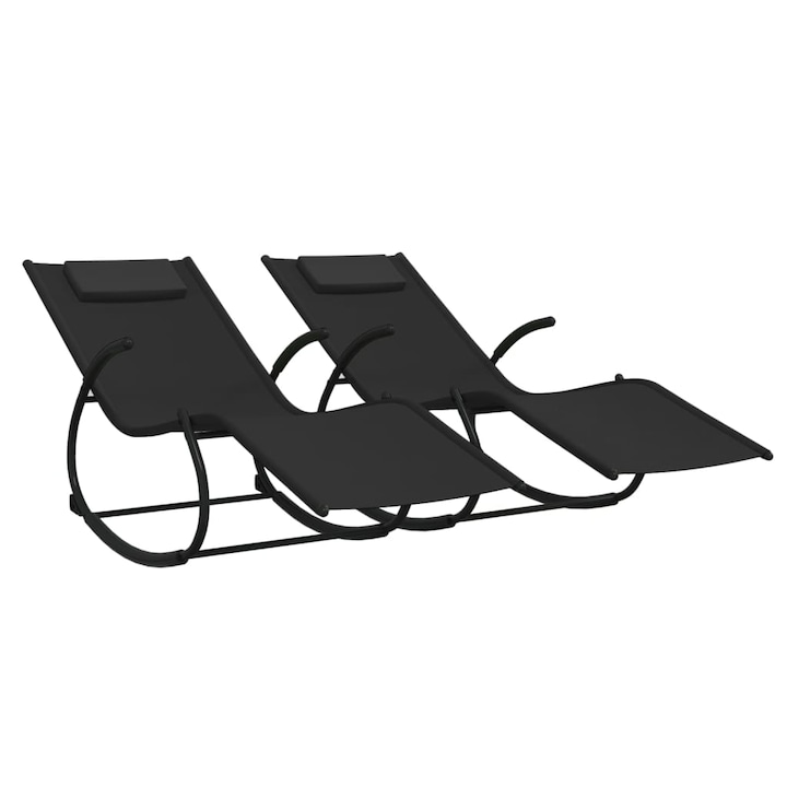 Sezlonguri balansoare vidaXL, 2 piese, negru, otel si textilena, 164 x 61 x 73 cm