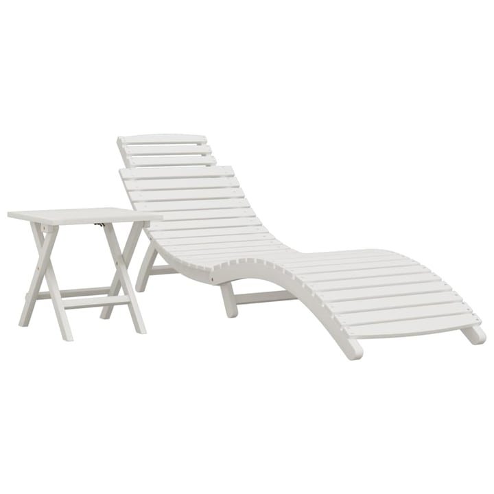 Sezlong de plaja cu masa vidaXL, alb, lemn masiv de acacia, 184 x 55 x 64 cm, 14.3 kg