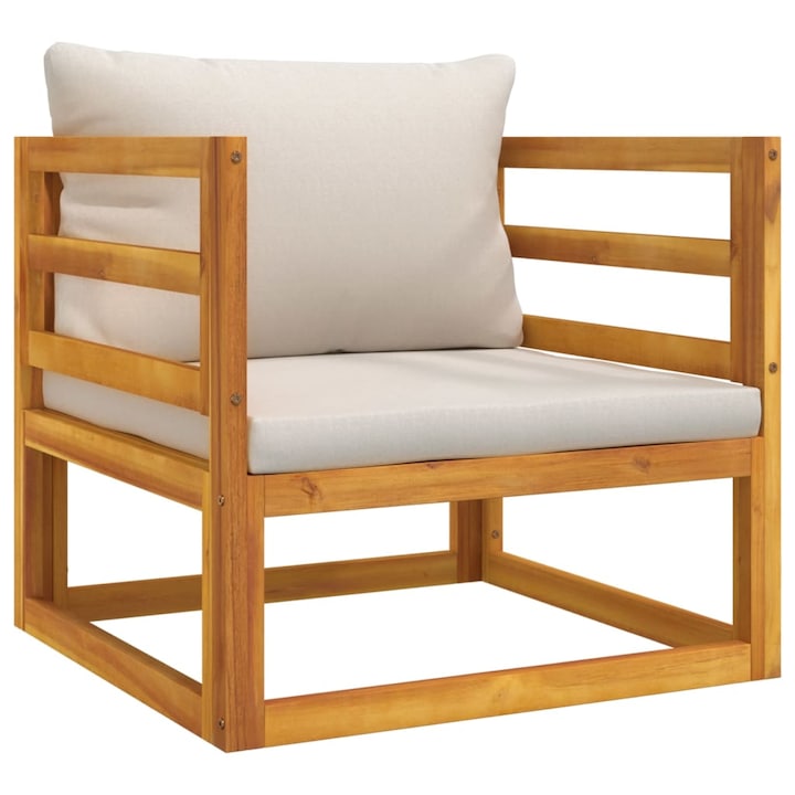 Scaun de gradina cu perna gri deschis vidaXL, lemn masiv de acacia, 73 x 70.5 x 65 cm