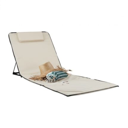 Sezlong de plaja pliabil, Relaxdays, cu perna, bej, 4 x 60 x 195 cm