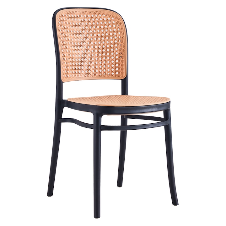 Scaun DacEnergy©, confectionat din plastic, stivuibil, fara brate, interior/exterior, 43, 5 x 54 x 84 cm, negru si bej