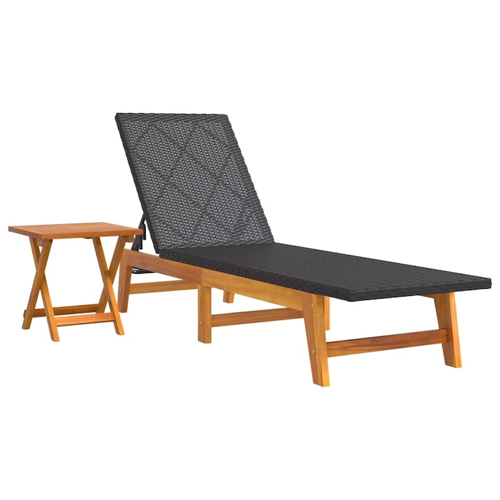 Sezlong de plaja cu masa vidaXL, poliratan si lemn masiv de acacia, 200 x 54 x 87 cm, 14.4 kg