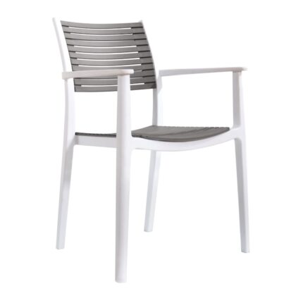 Scaun DacEnergy©, confectionat din plastic, stivuibil, stil modern, 57 x 57 x 85, 5 cm, alb si gri
