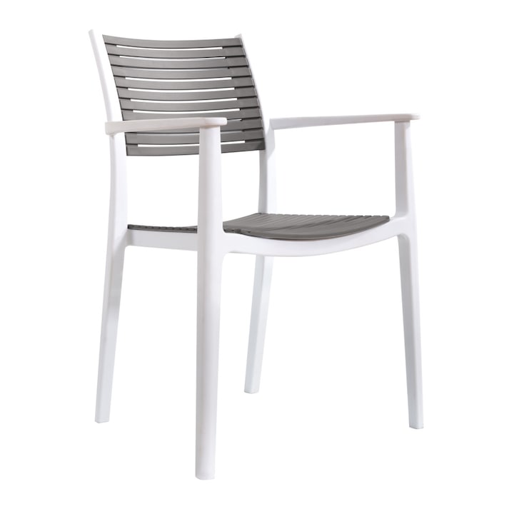 Scaun DacEnergy©, confectionat din plastic, stivuibil, stil modern, 57 x 57 x 85, 5 cm, alb si gri
