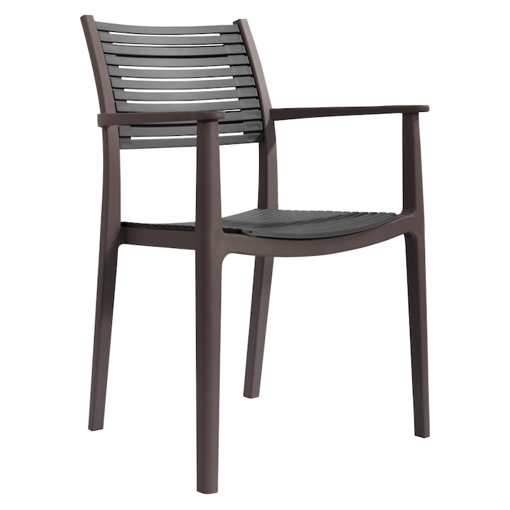 Scaun DacEnergy©, confectionat din plastic, stivuibil, stil modern, 57 x 57 x 85, 5 cm, maro si gri