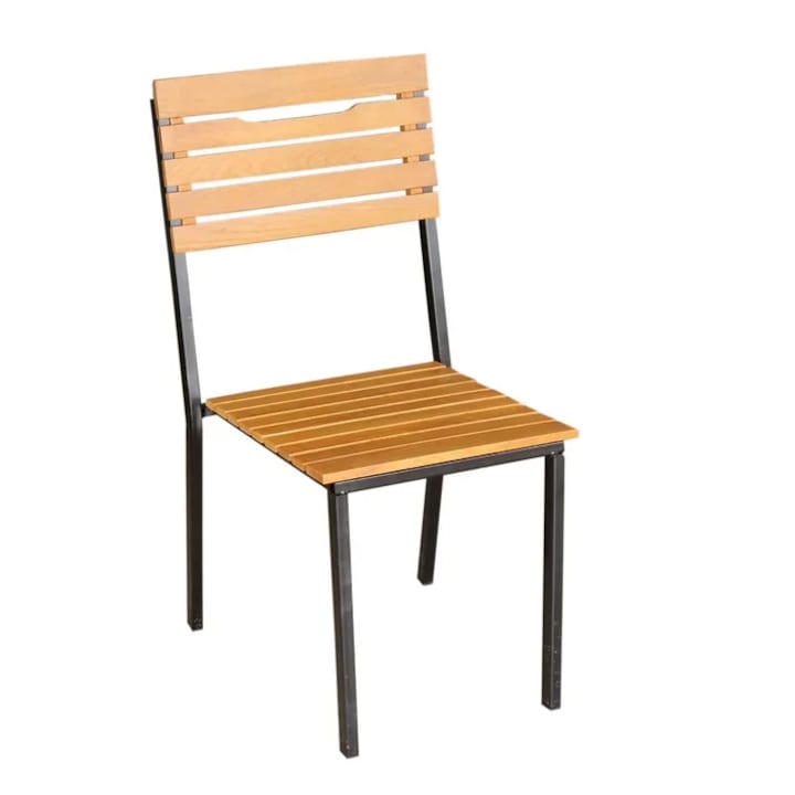 Scaun de gradina DacEnergy©, metal si lemn de frasin, rezistenta la umezeala si UV, 60x46x93 cm, negru si maro