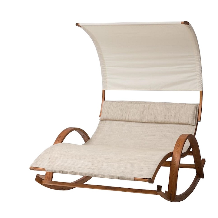 Sezlong gradina,terasa balansoar CULINARO pentru 2 persoane lemn textil cu protectie solara 177x135x180cm