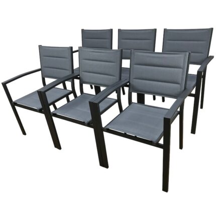 Scaun terasa, gradina cu brate RAKI din panza dubla cu cadru aluminiu set 6 bucati