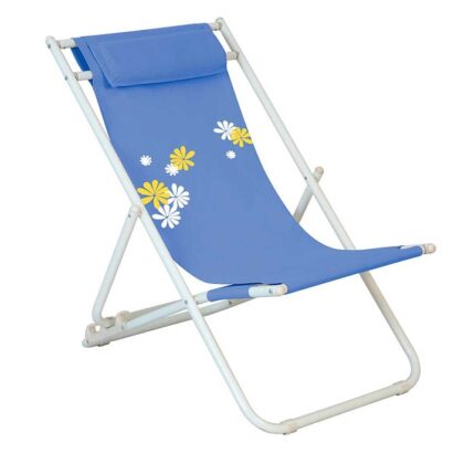 Scaun pliant 3 pozitii pentru camping,plaja FLOWER 56,5x91x96cm cu pernuta culoare albastra