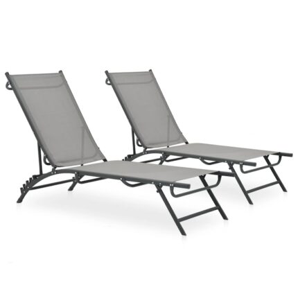 Set de 2 sezlonguri, vidaXL, Metal/Textilena, 180,5 x 53 x 32,5 cm, Gri