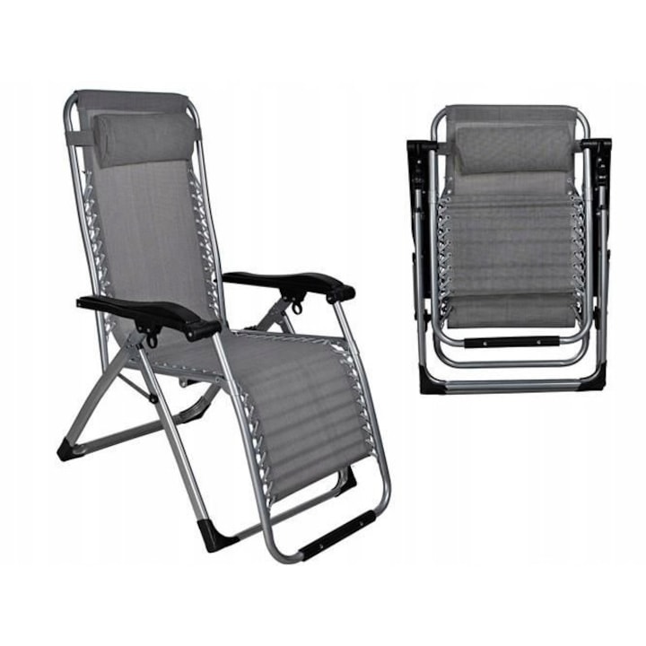 Scaun de gradina pliabil , dimensiuni XXL , model Gladiator , cusatura incorporata, cadru din otel , reglabil pe 3 pozitii : culcat , asezat sau inclinat