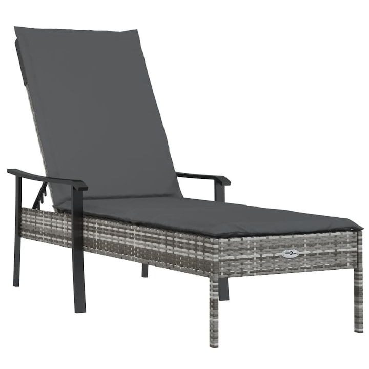 Sezlong gradina, Zakito europe, Poliratan/Otel, Gri, 198x66x64/75/84/93/98cm