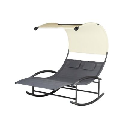 Sezlong tip balansoar, cu pavilion, pentru gradina, plaja, terasa, 2 persoane, sarcina 200 kg, Modern Home, Gri/Bej