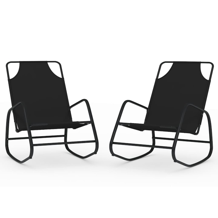 Sezlonguri balansoare vidaXL, 2 piese, negru, otel si textilena, 89 x 58 x 93,5 cm