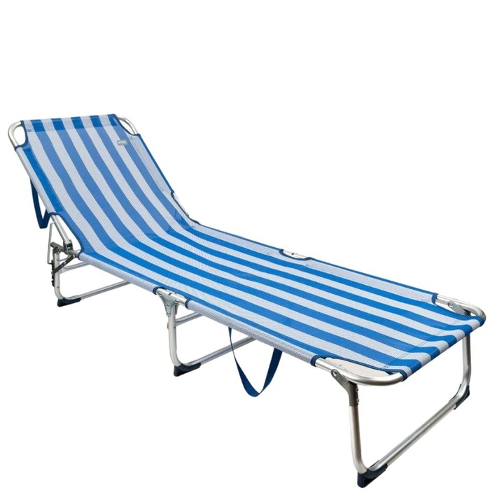 Sezlong de plaja, Active, Aluminiu/Textilen, 188 x 30 x 58 cm, 110 kg, Alb/Albastru