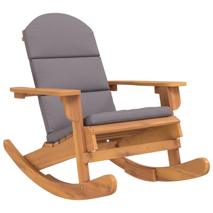 Scaun balansoar, Zakito Europe, Lemn masiv/Poliester, Perne incluse, 75x105x90cm, Gri inchis/Maro