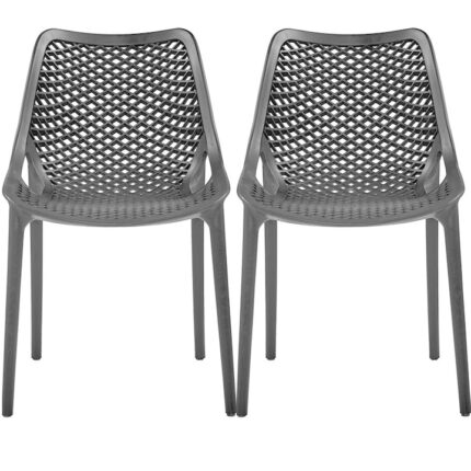 Set 2 scaune terasa,bar,cafenea cu spatar Raki London Air cu aditiv UV protectie impotriva razelor solare 61x51x82cm gri