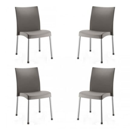 Set 4 scaune gradina/terasa RAKI ACOC, gri, 44x47xh81cm, picioare aluminiu si sezut polipropilena