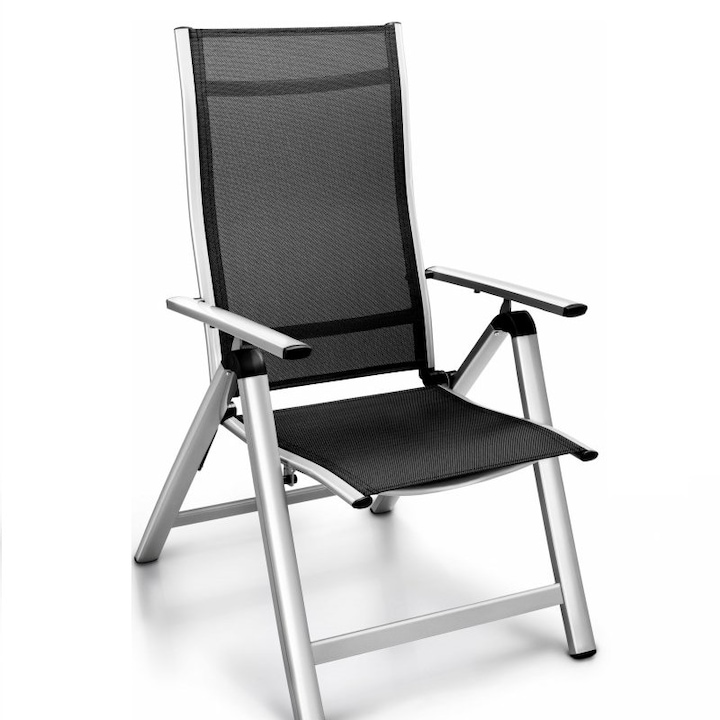 Sezlong/Scaun pliant plaja/gradina/terasa, 59 x 63 x 113 cm, gri