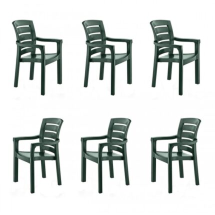 Set 6 scaune gradina cu brate RAKI DIDIM, plastic, verde, 56x51xh90cm