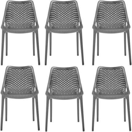 Set 6 scaune terasa,bar,cafenea cu spatar Raki London Air cu aditiv UV protectie impotriva razelor solare 61x51x82cm gri
