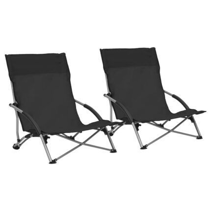 Set scaune de plaja pliante vidaXL, 2 buc., negru, material textil, 4.42 kg