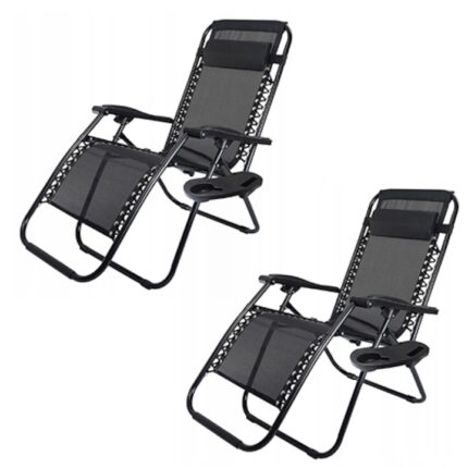 Set 2x Scaun De Gradina, Pliabil , Rezistent, GAIA, Pentru Camping, Drumetie, Picnic, Relaxare ,Suport De Pahare Inclus si Masa,Negru