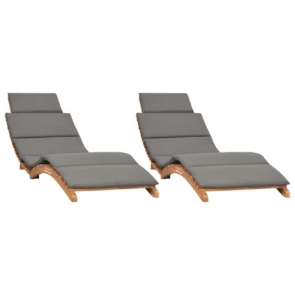 Sezlong gradina Zakito Europe, lemn teak, pliabil, cu perna, gri inchis/maro, set 2 buc, 175x50x55cm