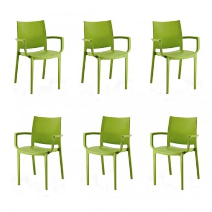 Set 6 scaune cu brate gradina/terasa RAKI LARA, verde, plastic, 42x47xh82cm