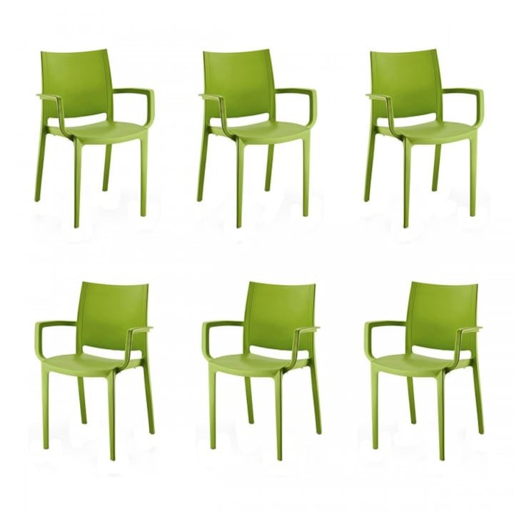 verde Set 6 scaune cu brate gradina/terasa RAKI LARA, verde, plastic, 42x47xh82cm