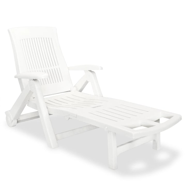 Sezlong de plaja cu suport picioare, alb, plastic, 72 x 195 x 101 cm 43586