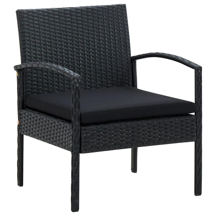 Scaun de gradina cu perna vidaXL, negru, poliratan, 6 kg