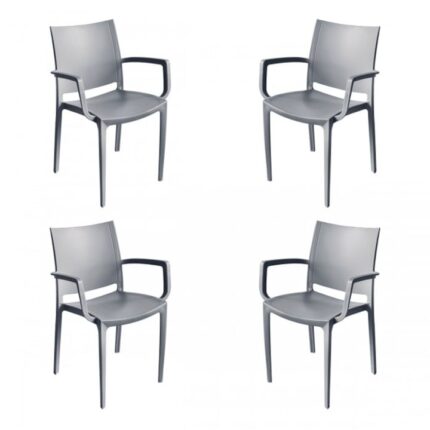 Set 4 scaune cu brate gradina/terasa RAKI LARA, gri, plastic, 42x47xh82cm
