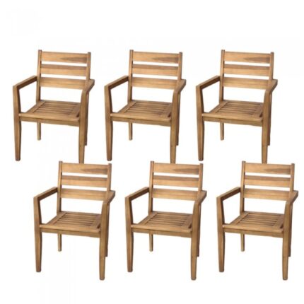 Set 6 scaune din lemn de tec cu finisaj natural RAKI, 58x54,5xh90cm