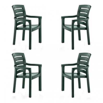 Set 4 scaune gradina cu brate RAKI DIDIM, plastic, verde, 56x51xh90cm